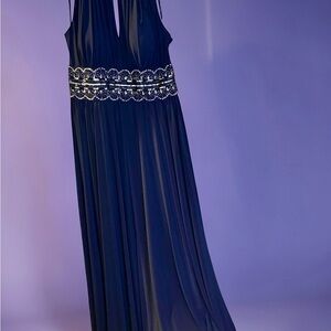 Beaded Waist Navy Maxi Dress - Women